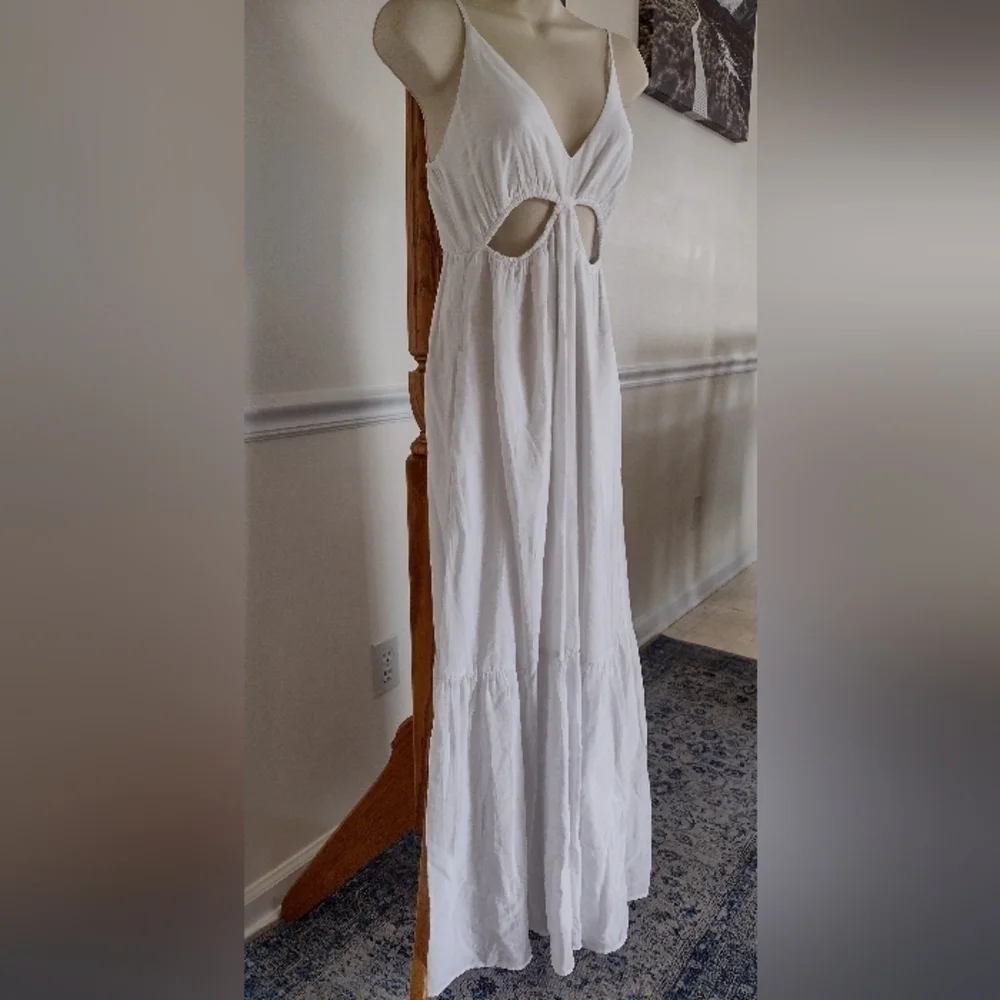 Abercrombie & Fitch White Maxi Beachy Flowy Cotton Summer Dress Size XS Tall